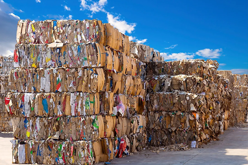 Baled cardboard for recycling