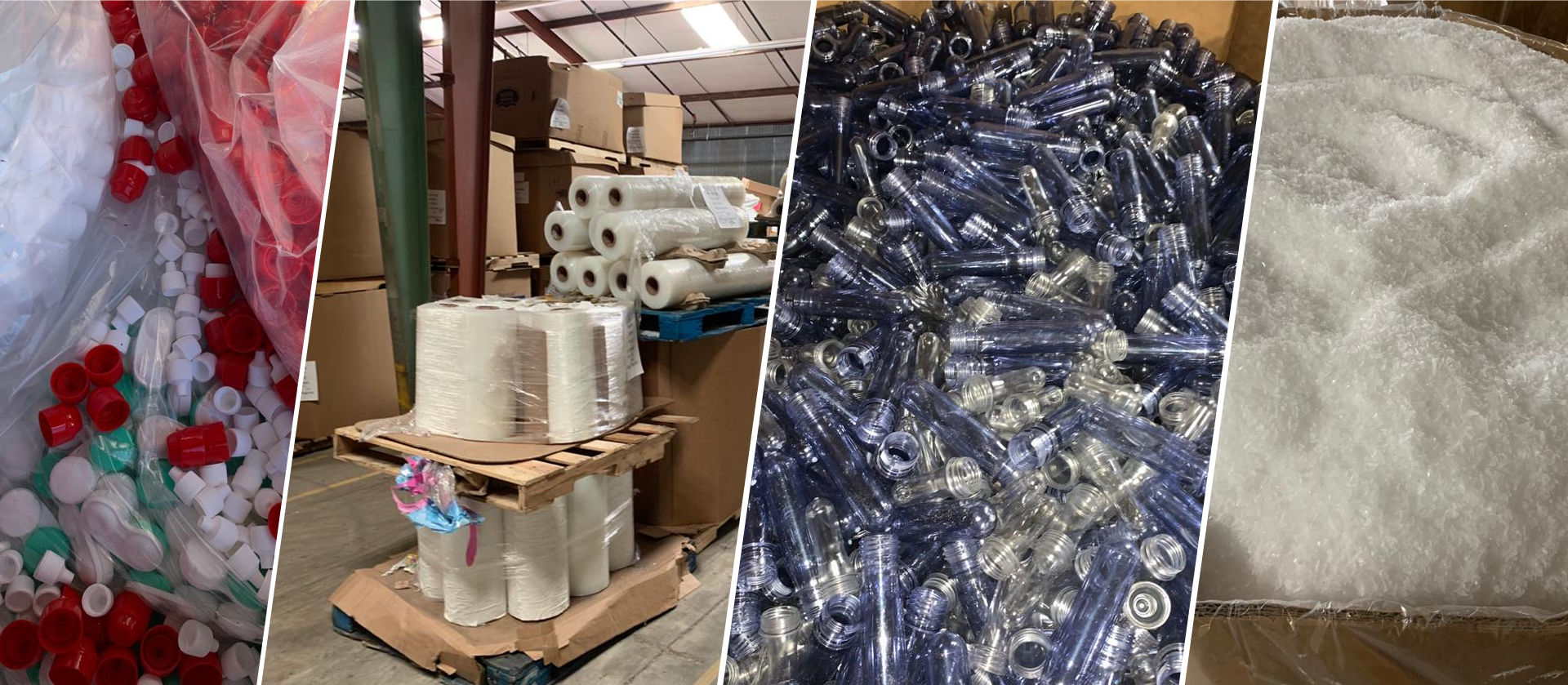 AP&J facility with plastic film rolls and PET flakes